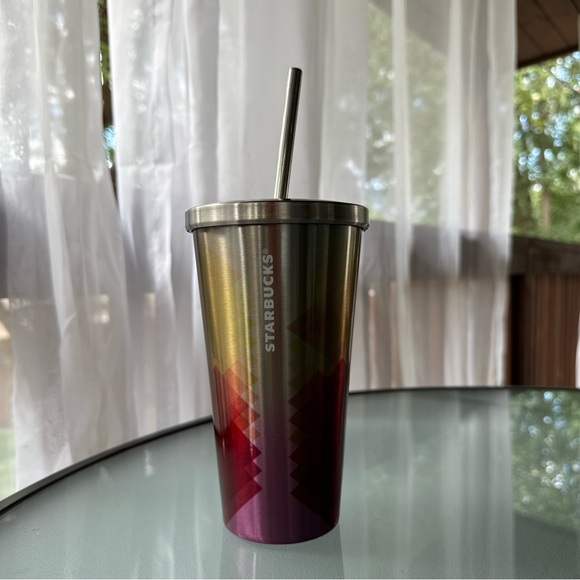 2014 Starbucks metal tumbler with metal straw - Picture 2 of 10